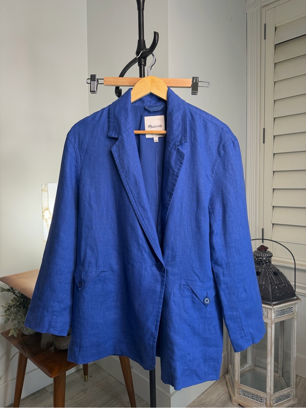Madewell Blazer Women Small Linen Double Breasted Blue Oversized Jacket